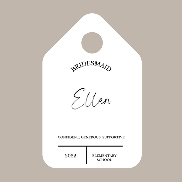 Wedding Hanger tags design 3, template, customizable, Bridesmaid, Bride, Maid Of Honour, Flower Girl, Printable