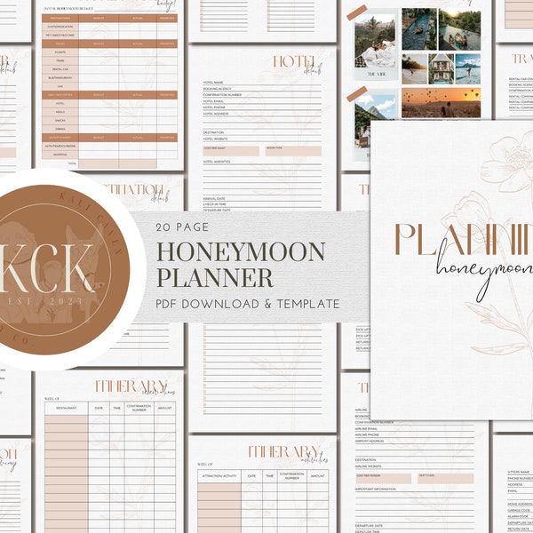 20 Page Honeymoon Planner, Timeline, Checklist, Honeymoon, Honeymoon Planning, Honeymoon Printable Planner, Honeymoon Planning Template