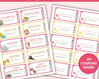 Printable Kids Reward Coupons, Behavior Chart, Birthday Gift (US Letter, A4) (PDF Pattern)