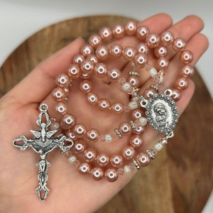 Women’s Rosary, girls rosary, Catholic Rosary, religious gift, Mother’s Day gift, pink Rosary, beautiful Rosary, pink Pearl rosary, faith