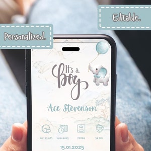 Newborn Baby Birth Announcement Template, Printable Photo Birth Card, Birth Stats Card, Birth Announcement With Pictures, Instant Download