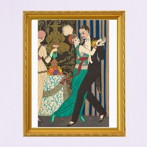 Vintage Couple Fashion Illustration, couple portrait, romantic printable wall art, Digital Art, Art Deco fashion, dancing digital art, PL65