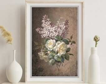 Vintage painting, flower art, download, digital print, printable wall art, Digital Art, VINTAGE art, vintage print, vintage painting, F88