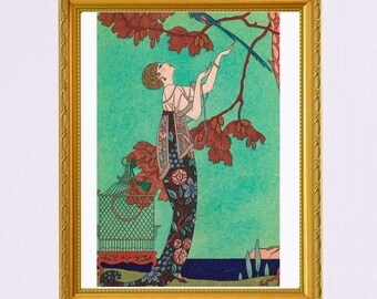 Vintage Woman Fashion Illustration, portrait of a Woman, Eclectic printable wall art, Digital Art, Art Deco fashion, Focus on the Past, PL60