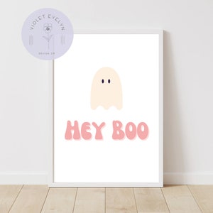 Hey Boo Pink, Cute Ghost Print, Groovy Halloween, Boho Halloween, Kids Halloween Printables, Fall Decor, Halloween Prints *DIGITAL DOWNLOAD*