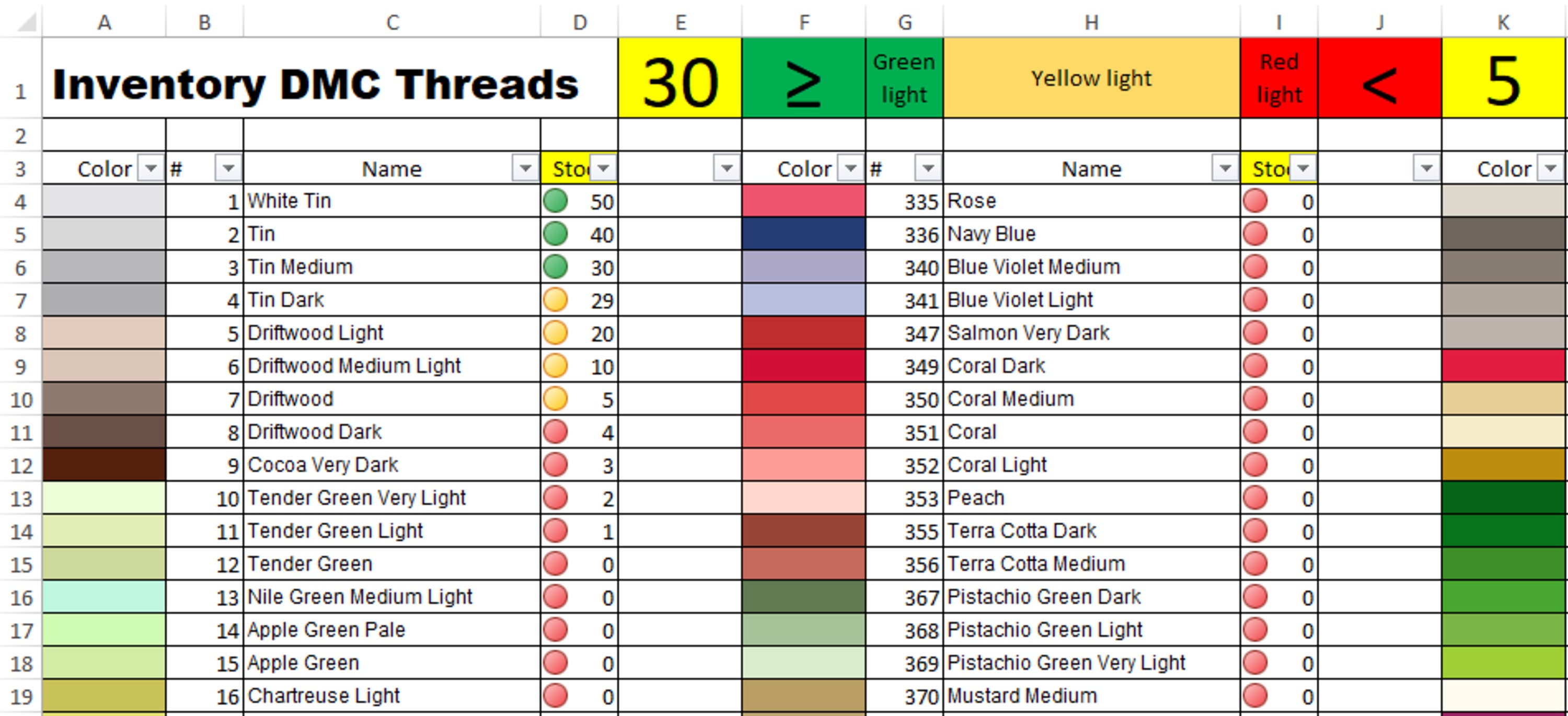 Printable and Excel DMC Thread Color Chart Ideal for - Etsy