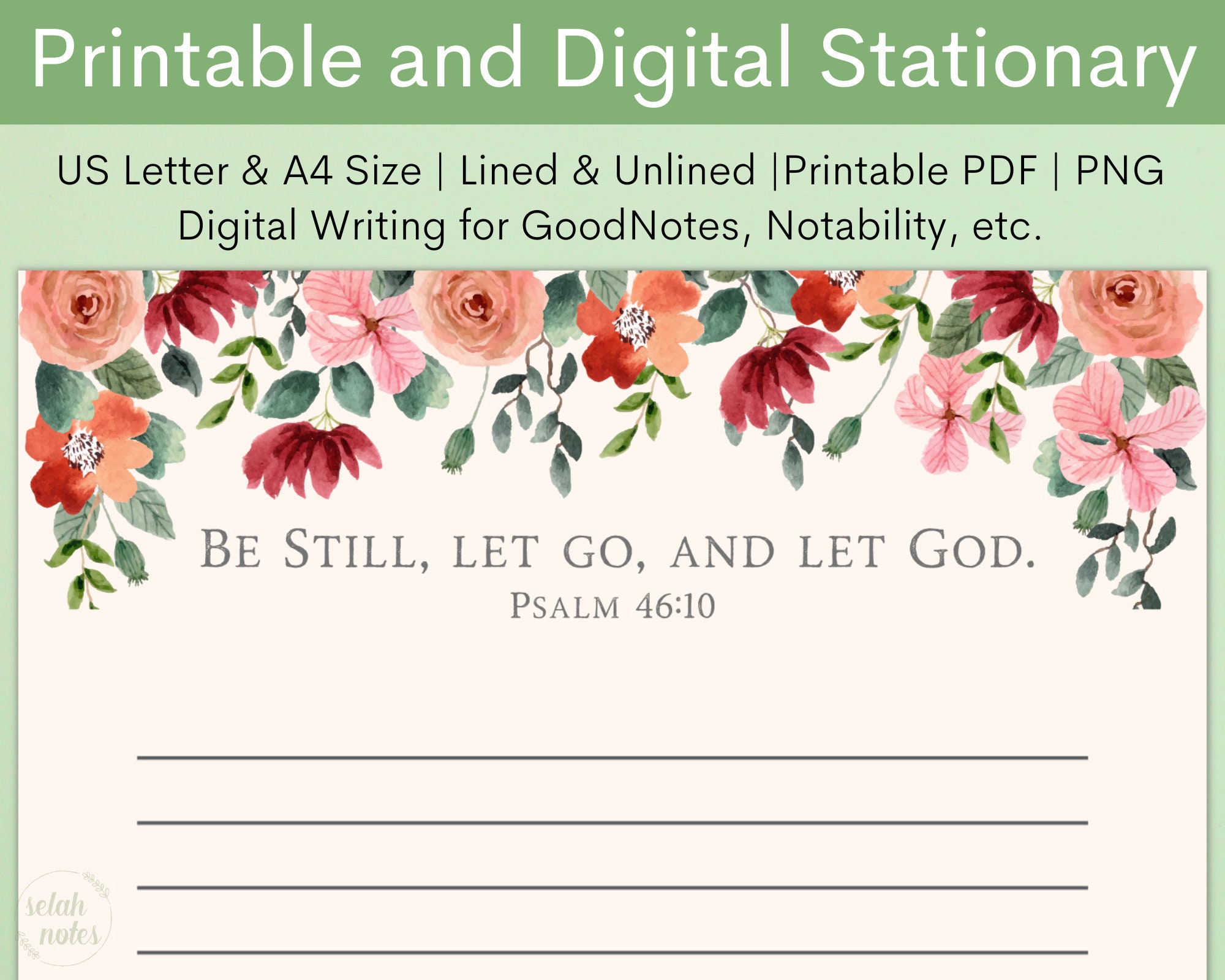 Watercolor Floral Christian Printable Stationary Writing Note Paper ...