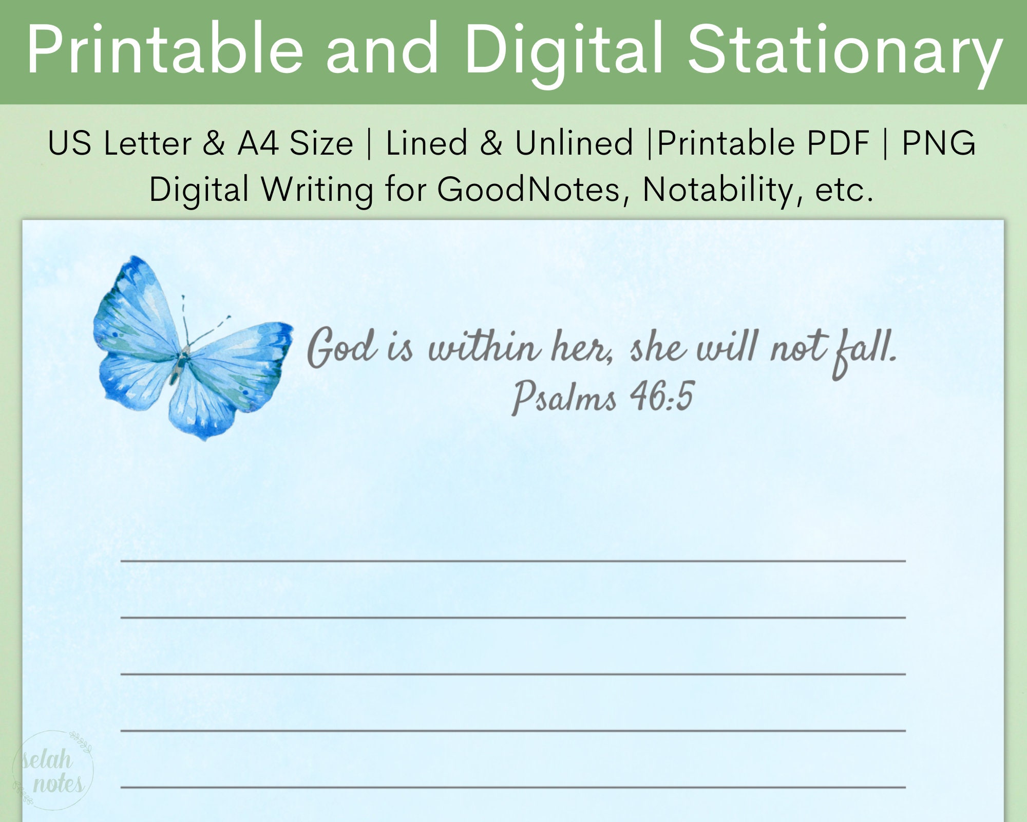 Blue Butterfly Aesthetic Christian Printable Stationary Writing Note ...