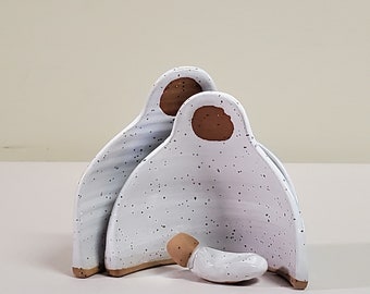 Rustic White Speckled and Creamy White Nativity Set Handmade Pottery