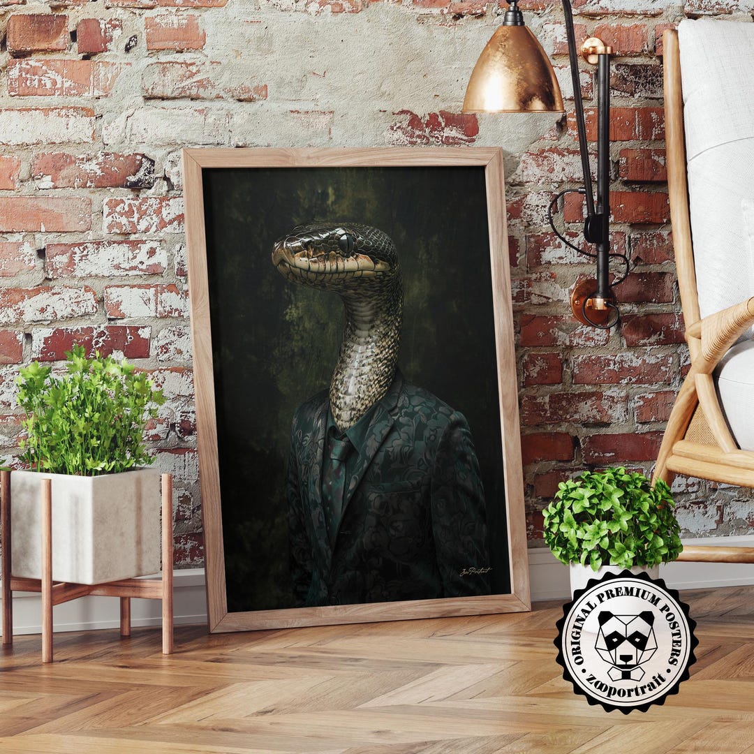Poster of a Green Python in Suit, Vintage Portrait to Download & Print ...