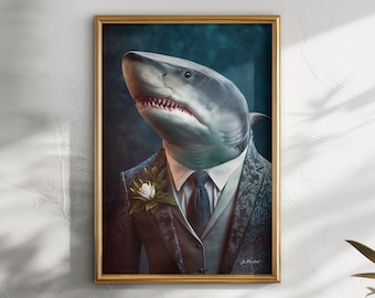 Portrait of the Great White Shark, Printable Poster to Download, Digital Vintage Poster, Wall Decor, Interior Design, Animal Art, Painting