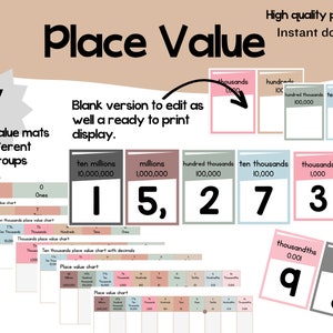 Boho Place Value  Maths Wall Display Place Value Mats for students Place Value Learning Resource KS1 KS2 math Year 5 &6 place value