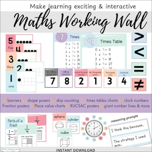 Mathe Arbeitswand Pastell Dekor Mathe lernen Wand Mathe Display Pack Sofortiger Download druckbar für KS2 Mathebereich KS1 Matheanzeige