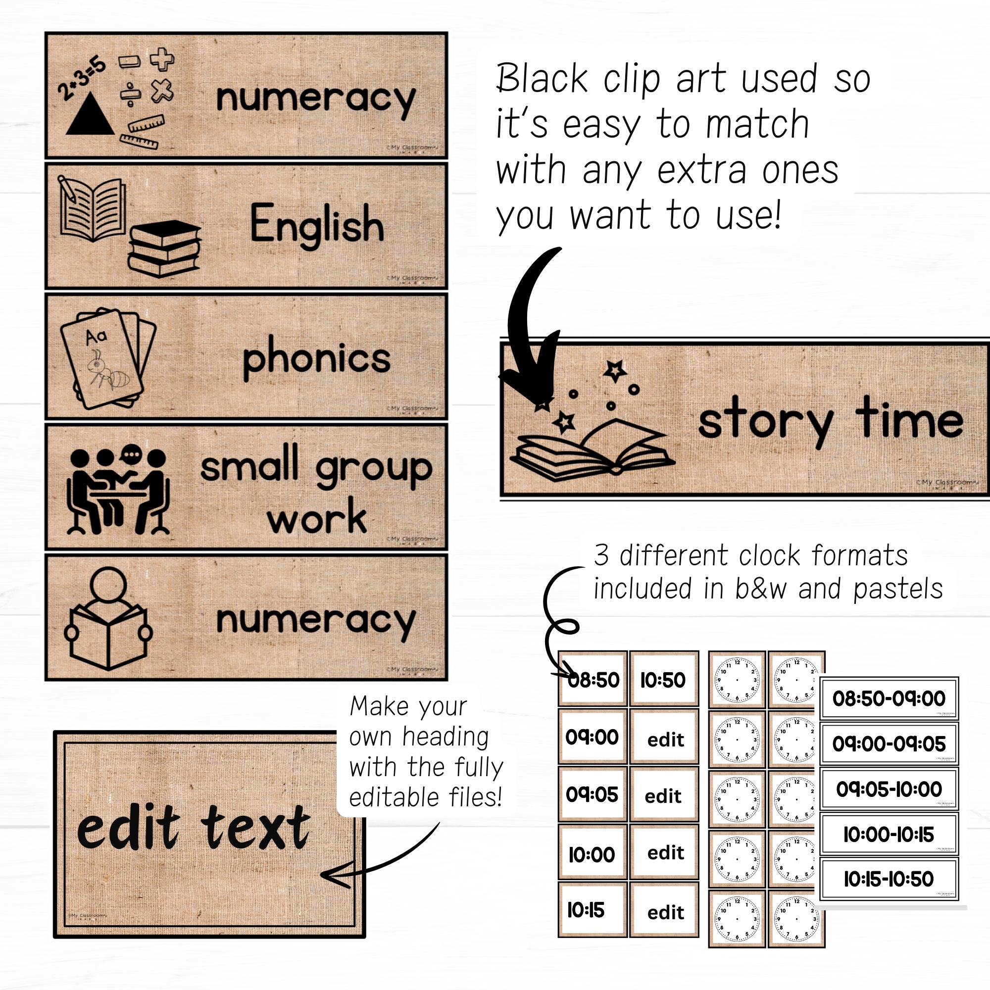 Visual Timetable Hessian Class Timetable Class Schedule Cards Daily ...