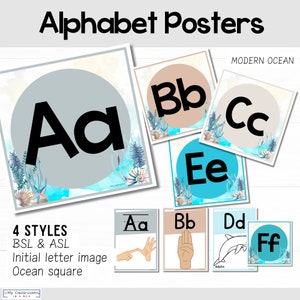 Ocean Theme Alphabet Posters for the Classroom - Editable