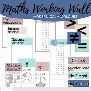Modern Calm Colours Maths Posters Maths Working Wall Maths Display Pack l Instant Download Printable EYFS KS1 & KS2