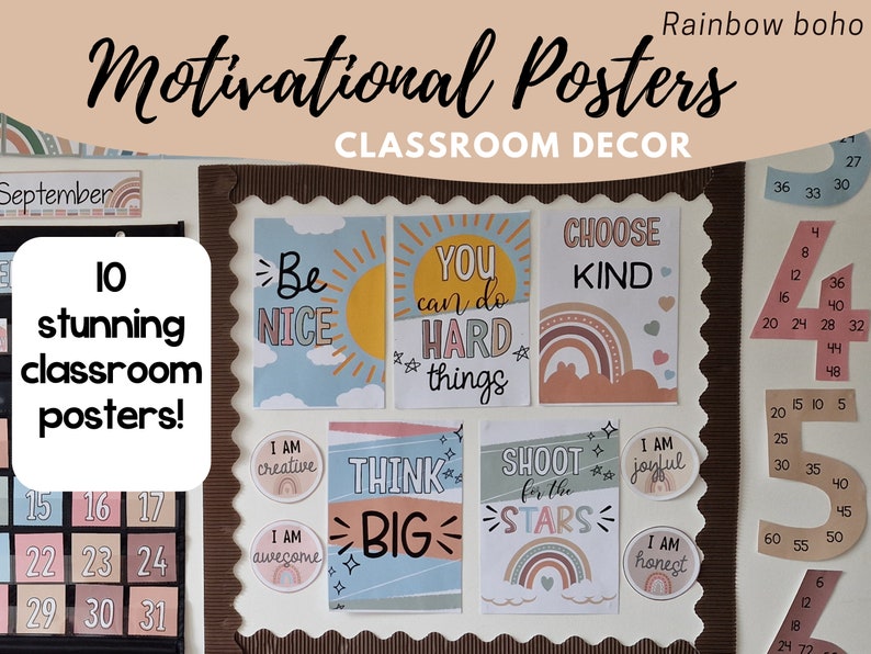 Rainbow Boho Motivational Posters Classroom Decor Printable Digital ...