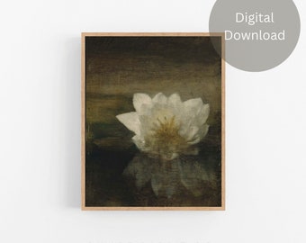 Vintage Oil Painting Water Lilies Drawing, Oil Painting Water Lilies Wall Art, Farmhouse Home Decor, Digital Download, Printable Gift #80