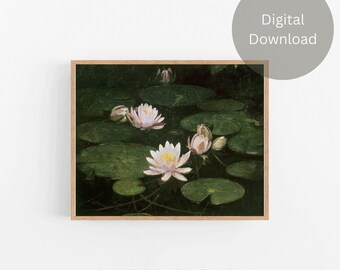 Vintage Oil Painting Water Lilies Drawing, Oil Painting Water Lilies Wall Art, Farmhouse Home Decor, Digital Download, Printable Gift #69