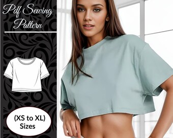 Sewing Pattern | Oversized Cropped T-Shirt Topstitching Pattern | Size XS to XL |  Instant Download | Easy download