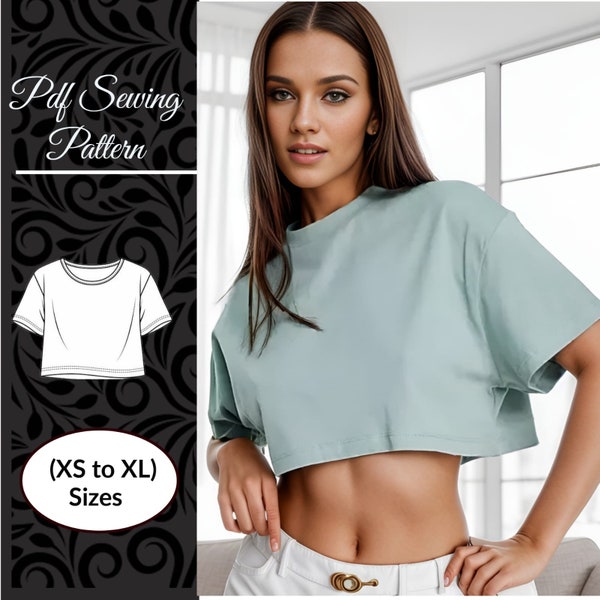 Sewing Pattern | Oversized Cropped T-Shirt Topstitching Pattern | Size XS to XL |  Instant Download | Easy download