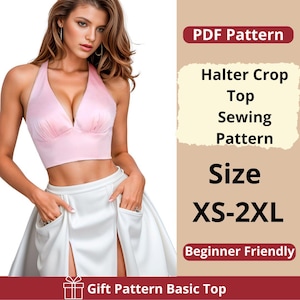Halter crop top sewing pattern | size XS to 2XL | Instant Download | Easy Digital PDF
