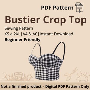 Crop Top bustier sewing pattern | Sizes XS to 2XL | Instant download | Easy Digital PDF