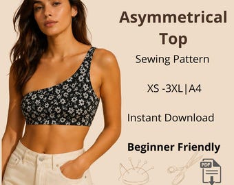 Wykrój asymetrycznej bluzki / XS-3XL / Natychmiastowe pobranie / Łatwy cyfrowy plik PDF