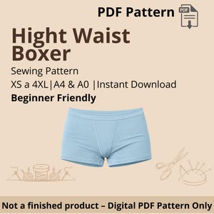 High Waist Boxer Shorts Sewing Pattern: Women's XS-4XL (Digital PDF)