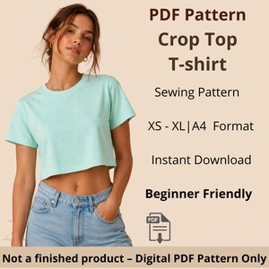 Naaipatroon voor een crop top T-shirt | Maten XS tot XL | Direct downloaden | Eenvoudig digitaal PDF-bestand