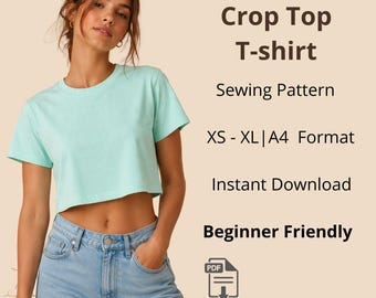 Crop Top T-Shirt Sewing Pattern | Size XS to XL |  Instant Download | Easy Digital PDF