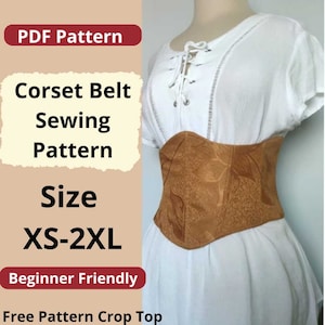 Ceinture corset Patron de couture Tailles XS à 2XL Téléchargement instantané Motif facile à réaliser Haut court bustier image 1