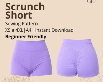 Scrunch Booty Shorts Sewing Pattern: High Waist Activewear (Sizes XS-4XL) (Digital Download)