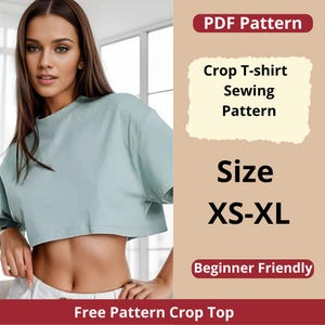 Crop T-Shirt Sewing Pattern | Size XS to XL |  Instant Download | Easy Digital PDF
