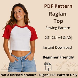 Patrón de costura para top raglán / Tallas XS a XL / Descarga instantánea / PDF digital fácil de usar