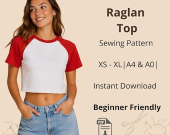 Schnittmuster für ein Raglan-Top | Größen XS bis XL | Sofort-Download | Einfache digitale PDF-Datei