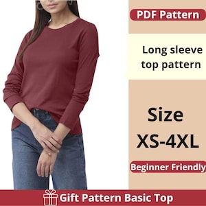 langarm Top Muster | Größen XS bis 4XL | Sofortdownload | Einfaches Digitales PDF