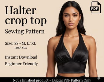 Halter crop top sewing pattern | size XS to 2XL | Instant Download | Easy Digital PDF