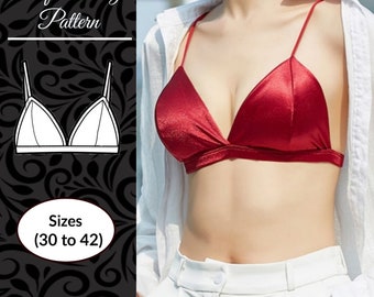 Bra lingerie sewing Pattern |Triangle satin bra | Sizes (30 to 42) | Include Instructions and video