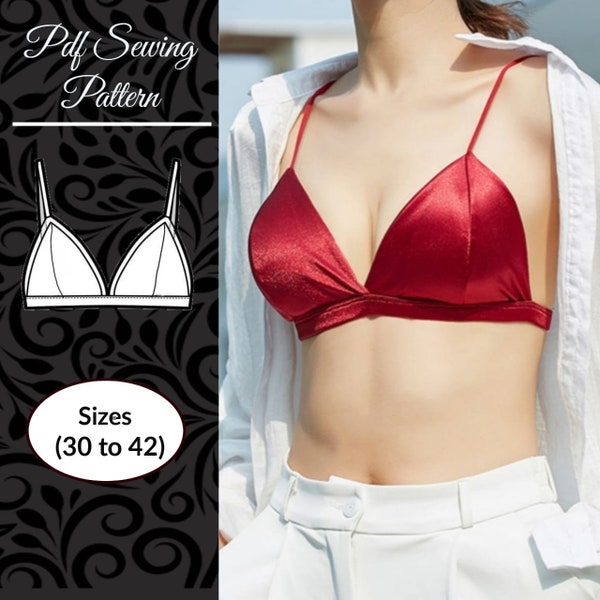 Patron de couture soutien-gorge lingerie | Soutien-gorge triangle en satin | Tailles (30 à 42) | Inclure les instructions et la vidéo