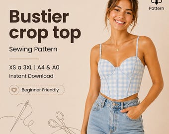 Bustier crop top Sewing Pattern | Size XS to 3XL | Instant Download | Easy Digital PDF