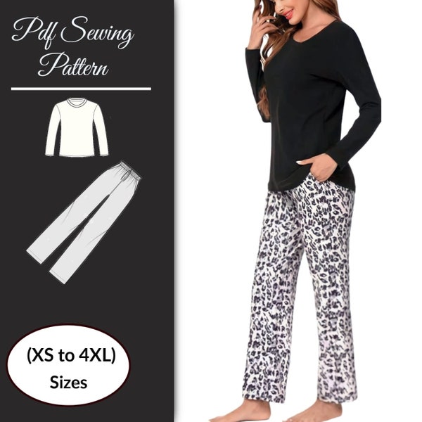 Damen Pyjama Schnittmuster | Größe XS bis 4XL | Weihnachtspyjama | PDF Schnittmuster | Sofort Download