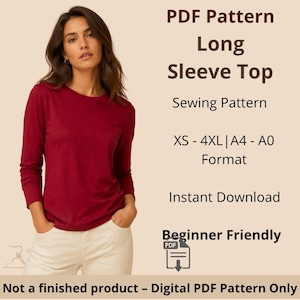modello top a manica lunga / Taglie dalla XS alla 4XL / Download immediato / PDF digitale facile