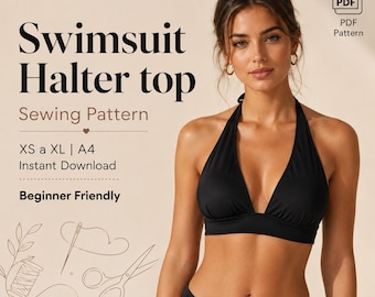 Mönster för halterneck-toppar i baddräkt / XS-XL / Direkt nedladdning / Enkel digital PDF