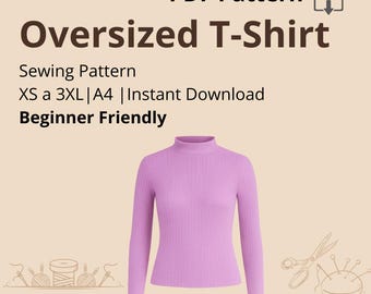 Oversized T-Shirt Sewing Pattern: Knit Fabric, XS-3XL (PDF Download)