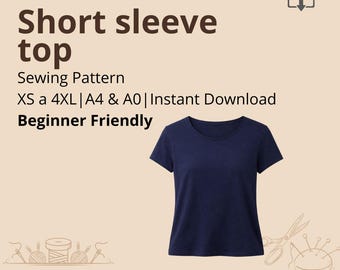 Women's Short sleeve top pattern | Sizes XS to 4XL | Instant Download | Easy Digital PDF