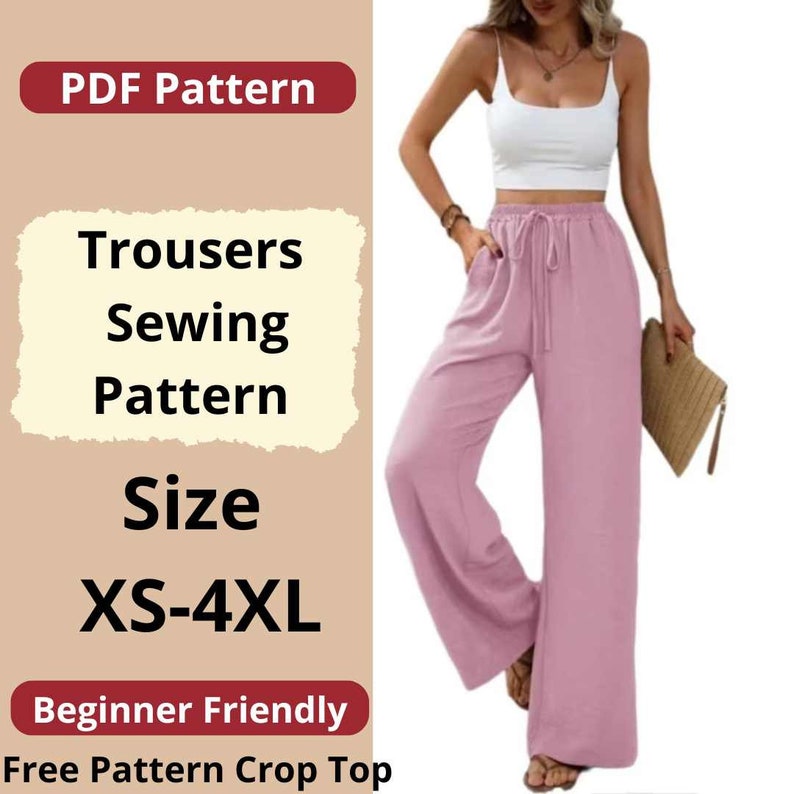 Trousers sewing pattern/ Sizes XS to 4XL / Sewing pattern in PDF / Instant download / Easy pattern in PDF image 1