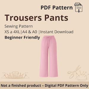 Wide Leg Trousers Sewing Pattern: Women's XS-4XL (Digital Download A4/A0)