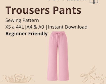 Naaipatroon broek wijde pijpen: XS-4XL dames (digitale download, A4/A0)