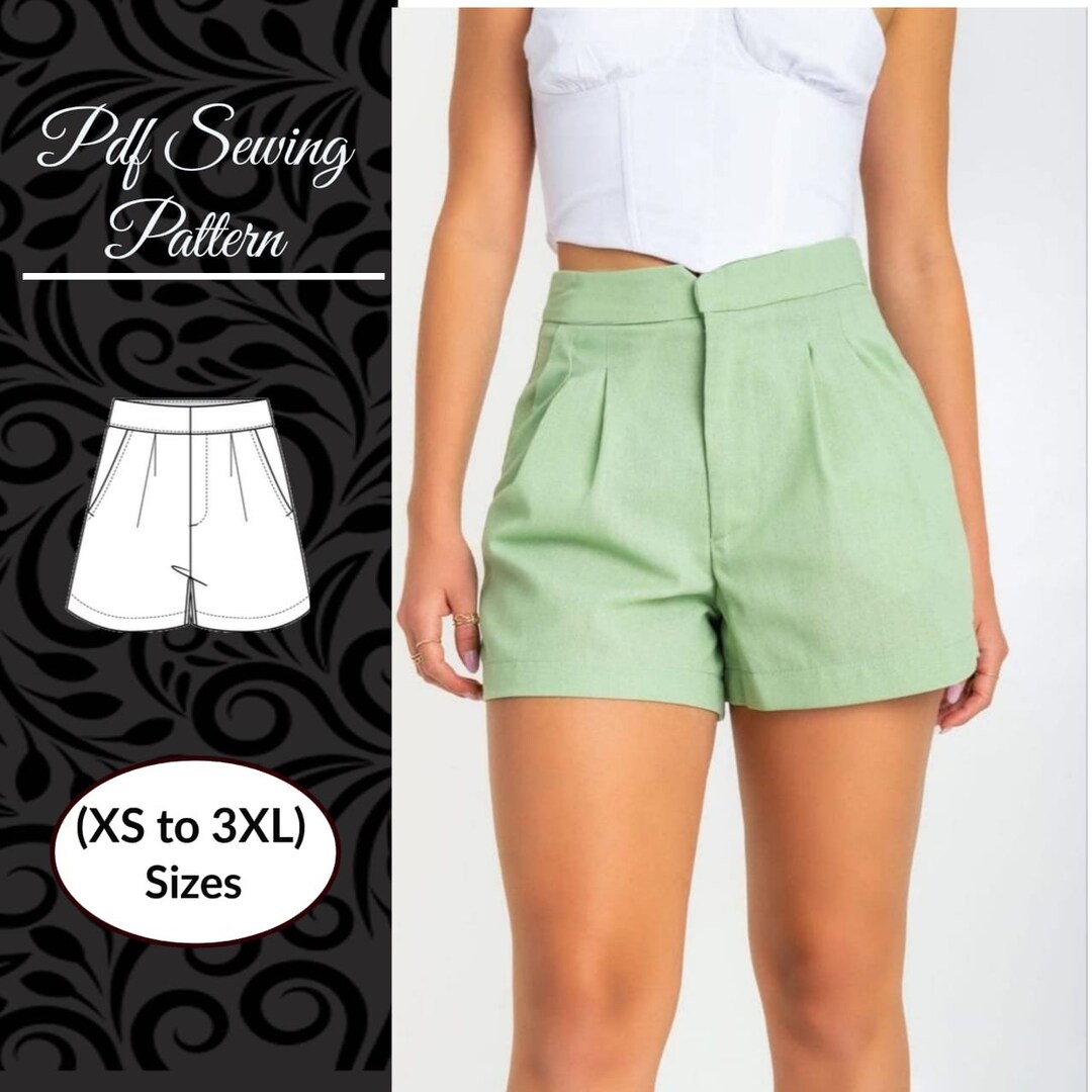 Women's High Waist Shorts Size XS to 3XL Instant Download Easy to Make